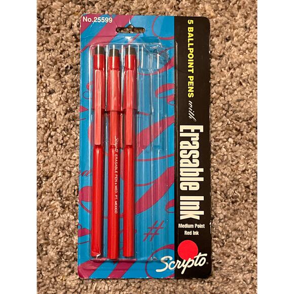 Scripto BallPoint Pens w/Erasable Ink Medium Point Red Blue Vintage (11) 1993-94 - Picture 5 of 8